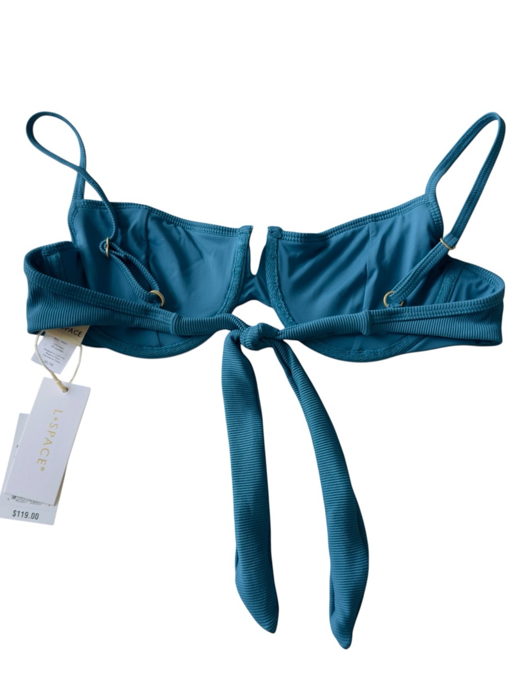 L*Space Hunter Ribbed Underwire Bikini Top Teal Blue NWT Adjustable Swim Size M - Picture 3 of 6